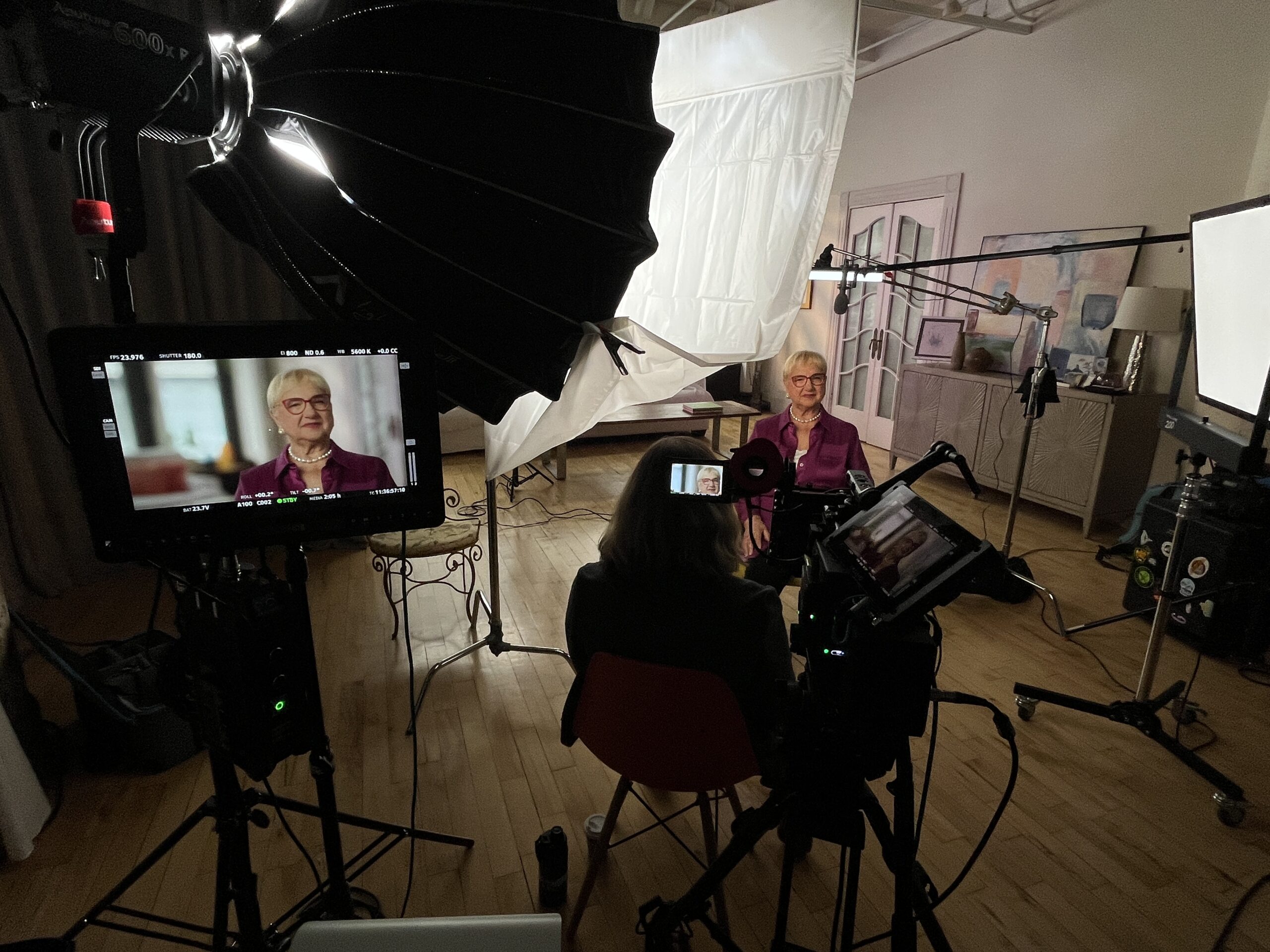 Lidia on set. All the furniture is native to BC Studio.